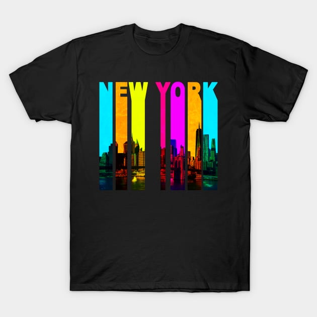 Retro New York Cityscape Skyline T-Shirt by phughes1980